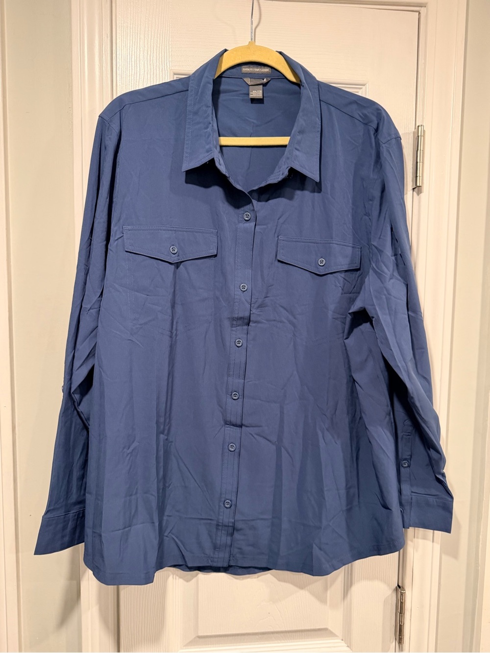 NWOT Eddie Bauer Size XXL Blue Classic Fit Stretch Button Front Utility Shirt
